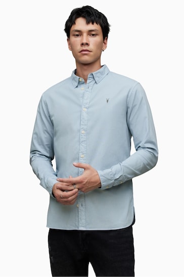 AllSaints Blue Hawthorne Long Sleeved Shirt