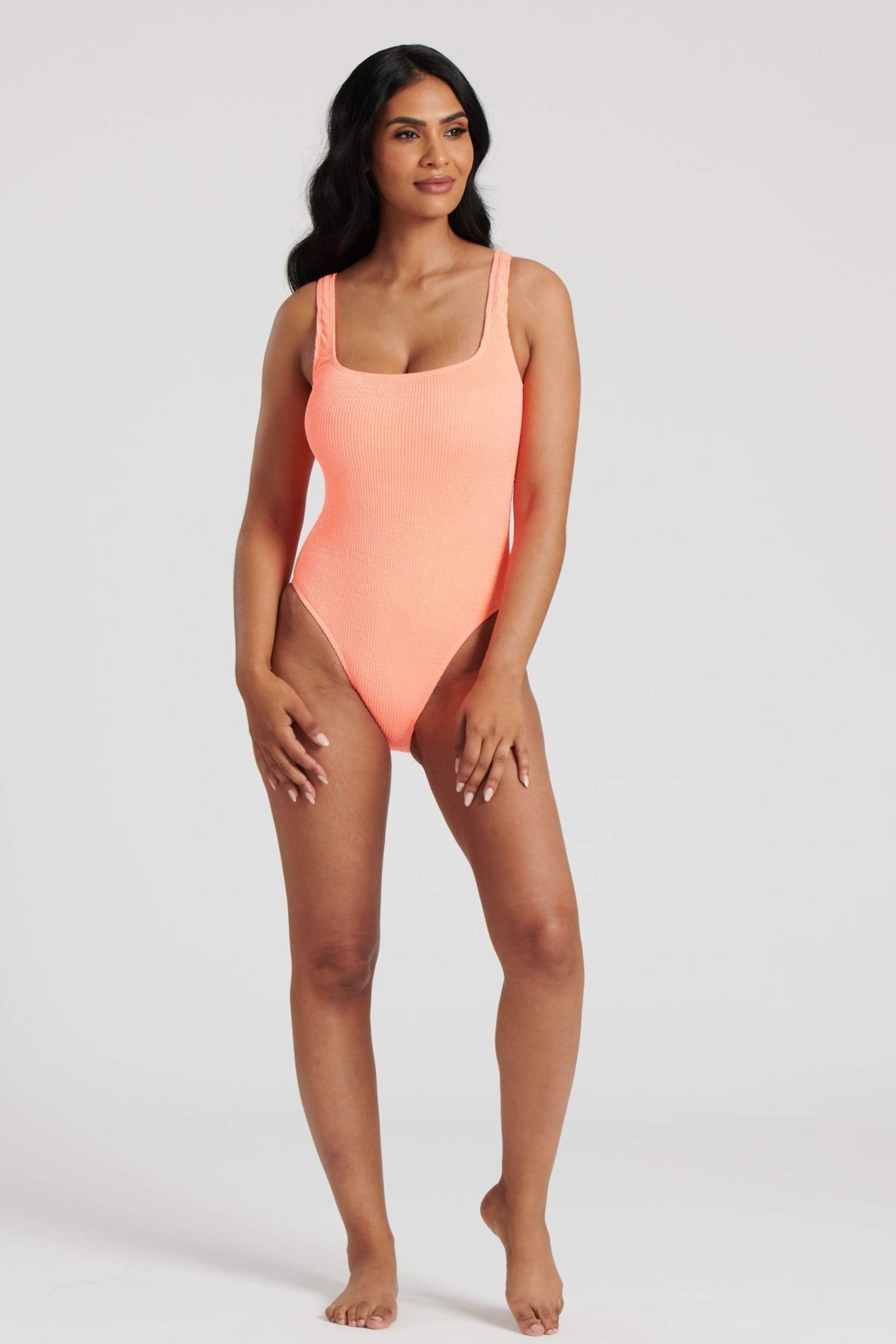 South Beach Pink Crinkle Textured Scoop Neck Swimsuit - Image 5 of 6