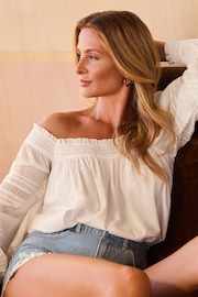 Friends Like These White Long Sleeve Blouson Bardot Blouse - Image 1 of 4