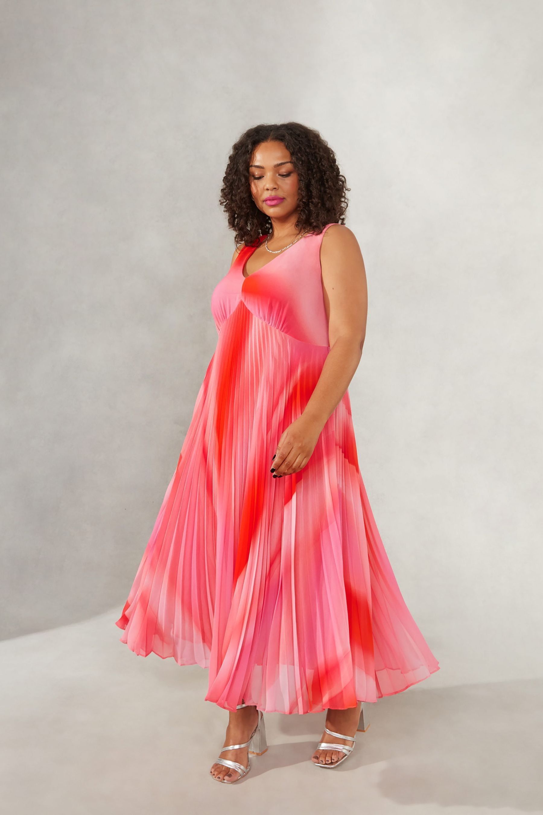 Buy Live Unlimited Curve Pink Ombre Sunray Pleat Maxi Dress from Next Luxembourg