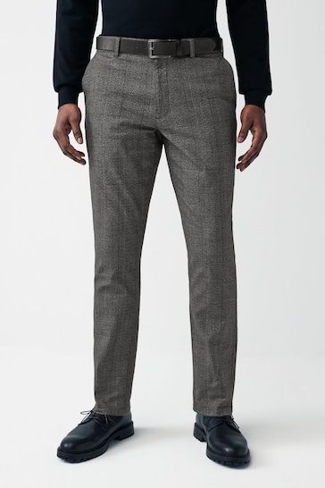 Grey Check Slim Brushed Belted Chinos Trousers