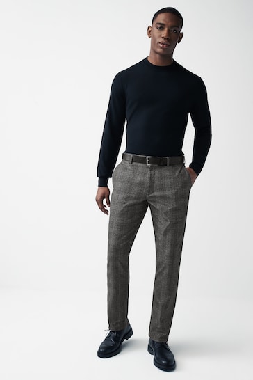 Grey Check Slim Brushed Belted Chinos Trousers