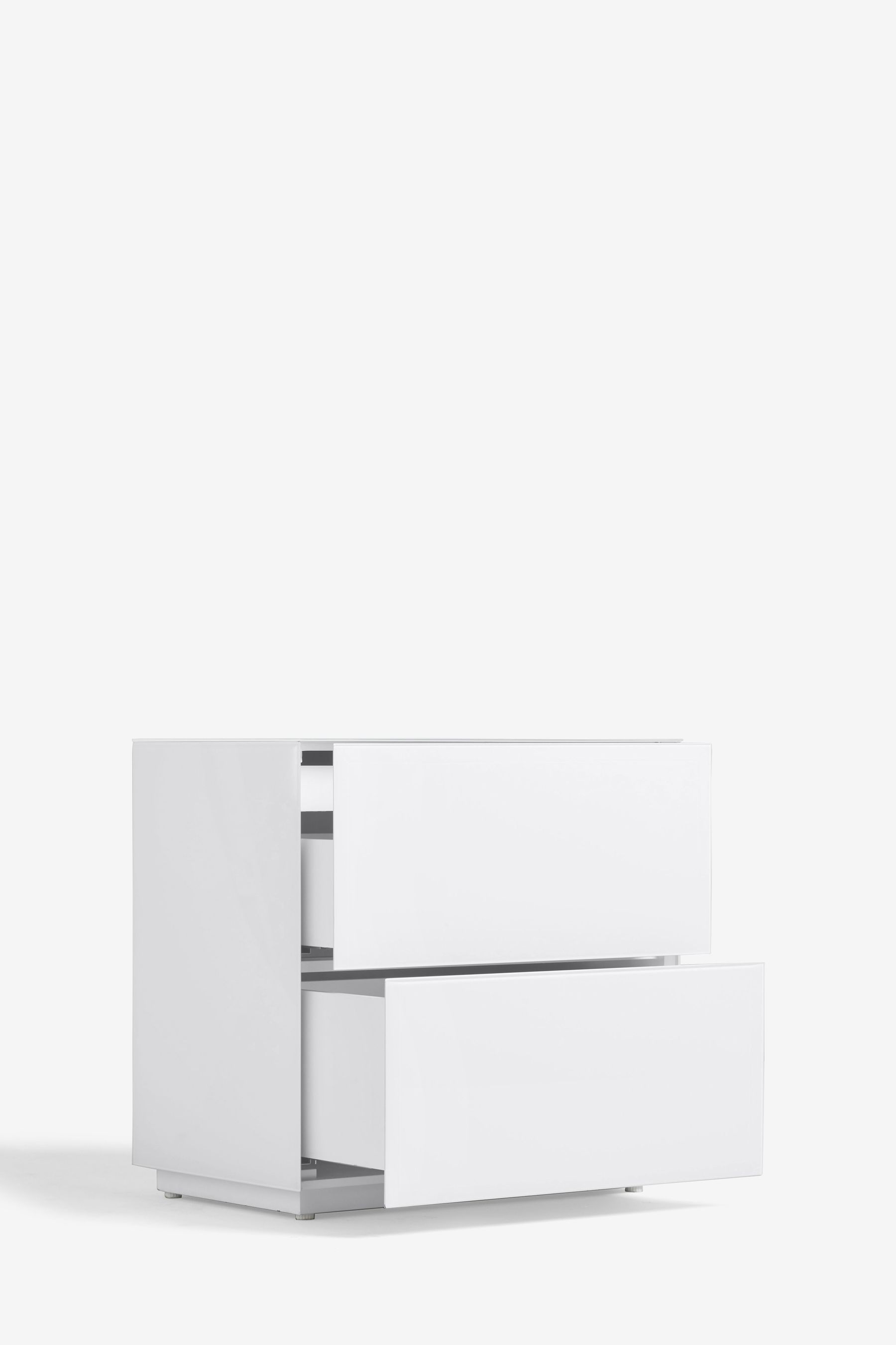 White Sloane Glass Collection Luxe 2 Drawer Wide Bedside Table