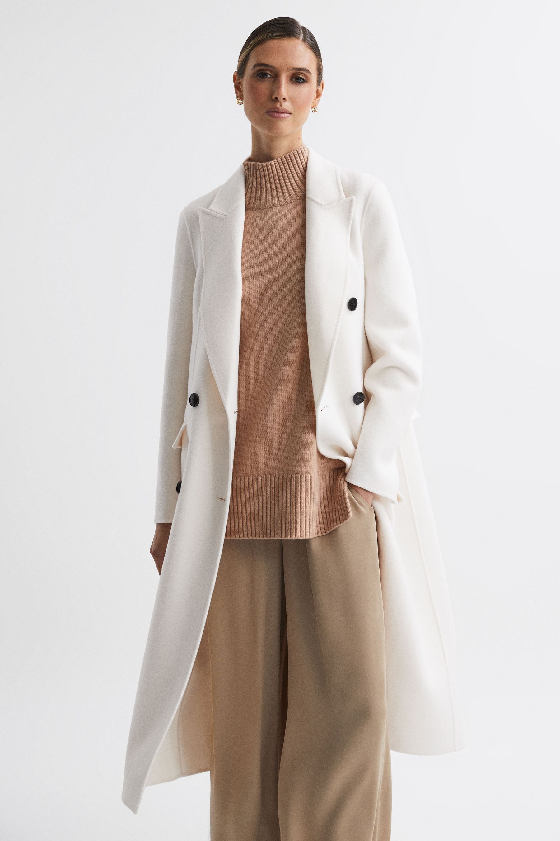 Belted cream coat discount