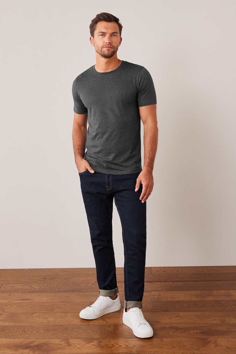 Grey Charcoal Marl Slim Fit Essential Crew Neck T-Shirt - Image 2 of 5
