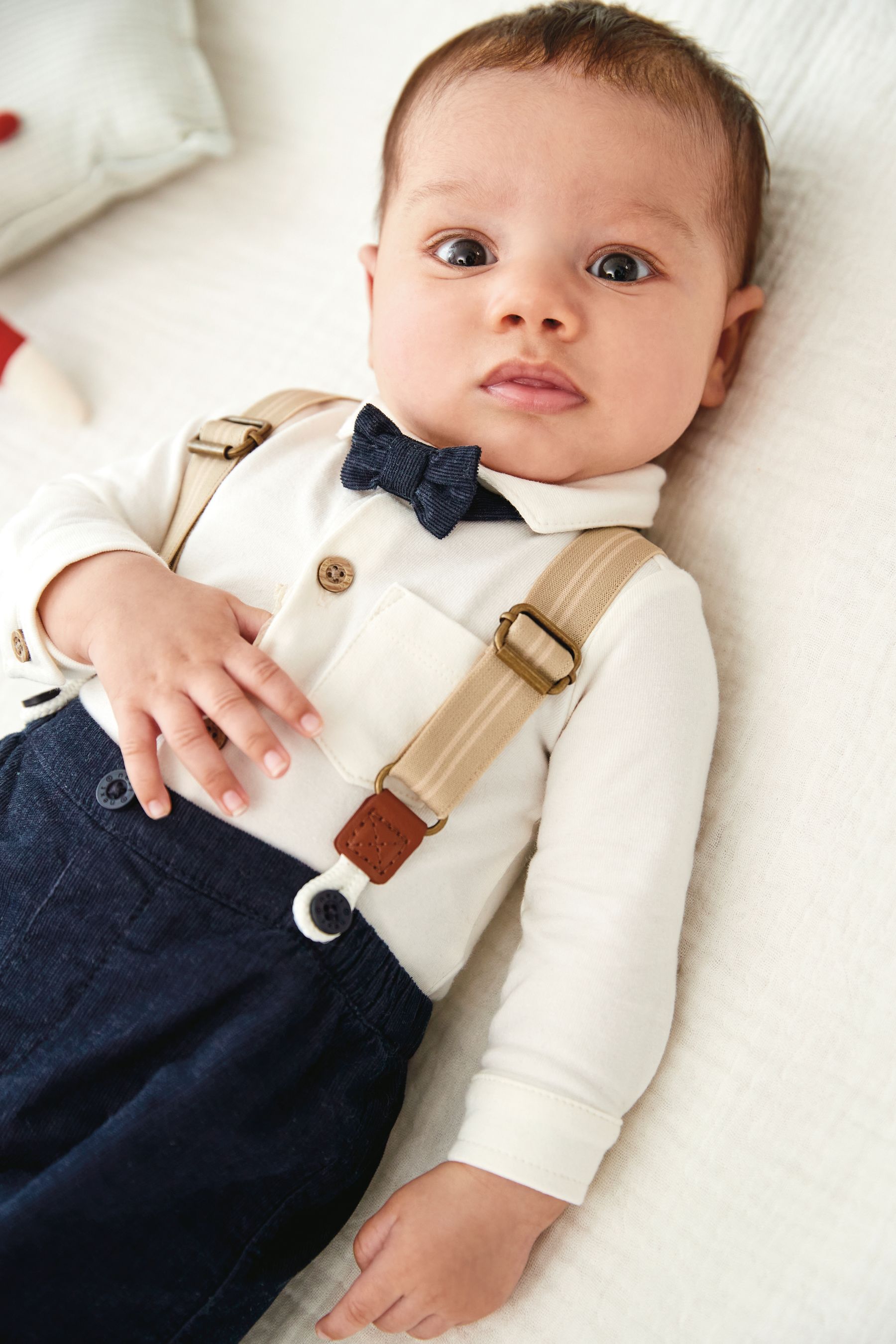 Navy White 4 Piece Shirt Body Trousers and Braces Set 0mths 2yrs