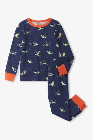Hatley Blue Glow-in-the-Dark Sharks Cotton Pyjama Set