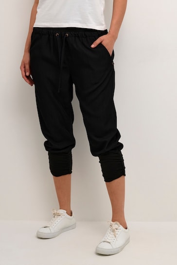 Cream Line Casual High Waist Black Trousers