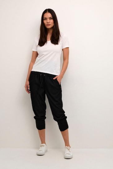 Cream Line Casual High Waist Black Trousers