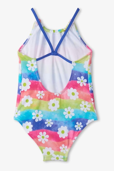 Hatley Rainbow Flower Gather Front White Swimsuit