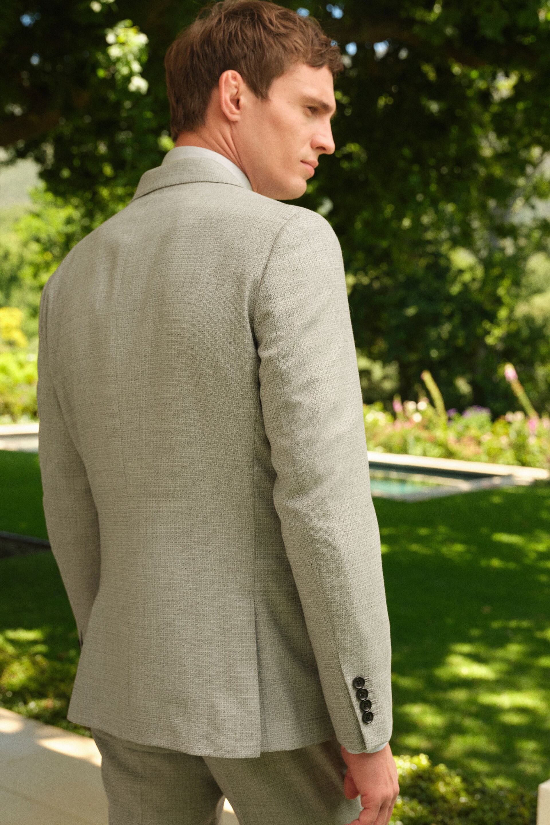 Light Grey Slim Fit Signature Marzotto Wool Textured Suit: Jacket - Image 2 of 8