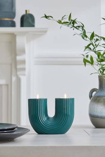 Teal Blue Tealight and Taper Arch Candle Holder