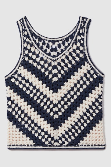 Reiss Navy/Ivory Sabrina Crochet Crew Neck Vest