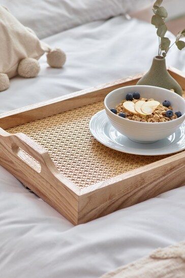 Natural Wooden and Wicker Folding Lap Tray