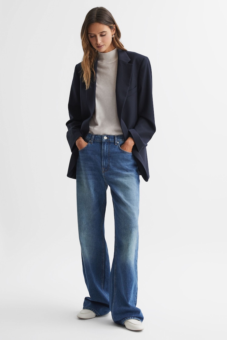 Reiss Navy Fiona Oversized Single Breasted Blazer - Image 1 of 6