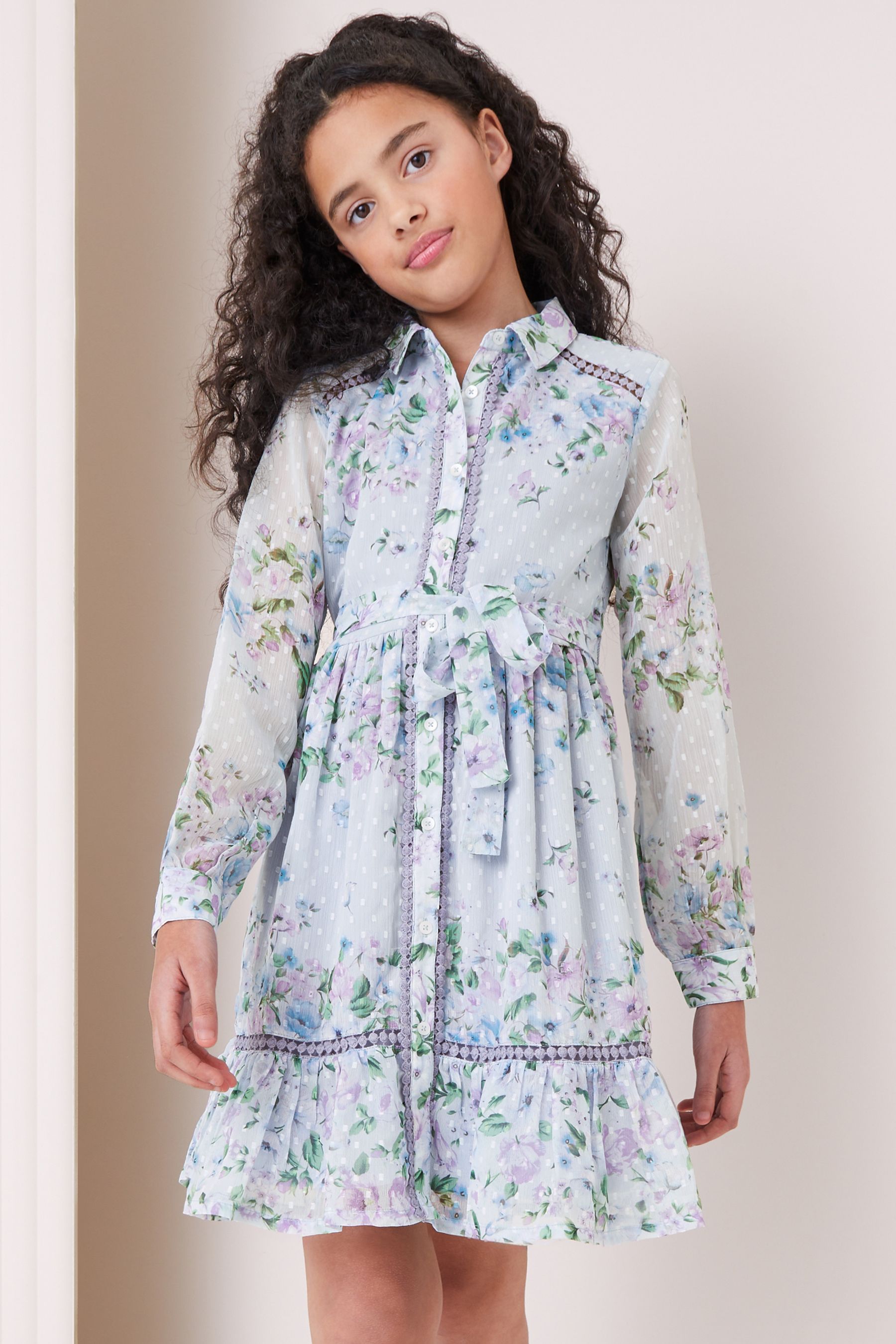 Buy Lipsy Blue Printed Chiffon Trim Shirt Dress 5 16yrs from the Next UK online shop