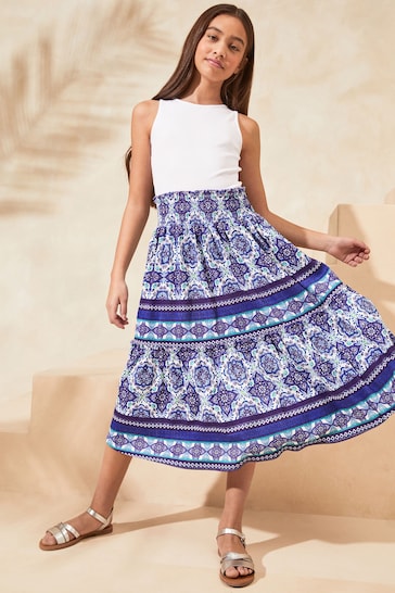 Lipsy Blue/White Tiered Maxi Holiday Shop Skirt Dress (5-16yrs)