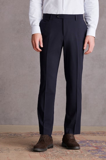 Navy Blue Regular Fit Signature Tollegno Italian Fabric Suit Trousers