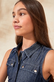 Lipsy Blue Denim Collared Playsuit (5-16yrs) - Image 4 of 4