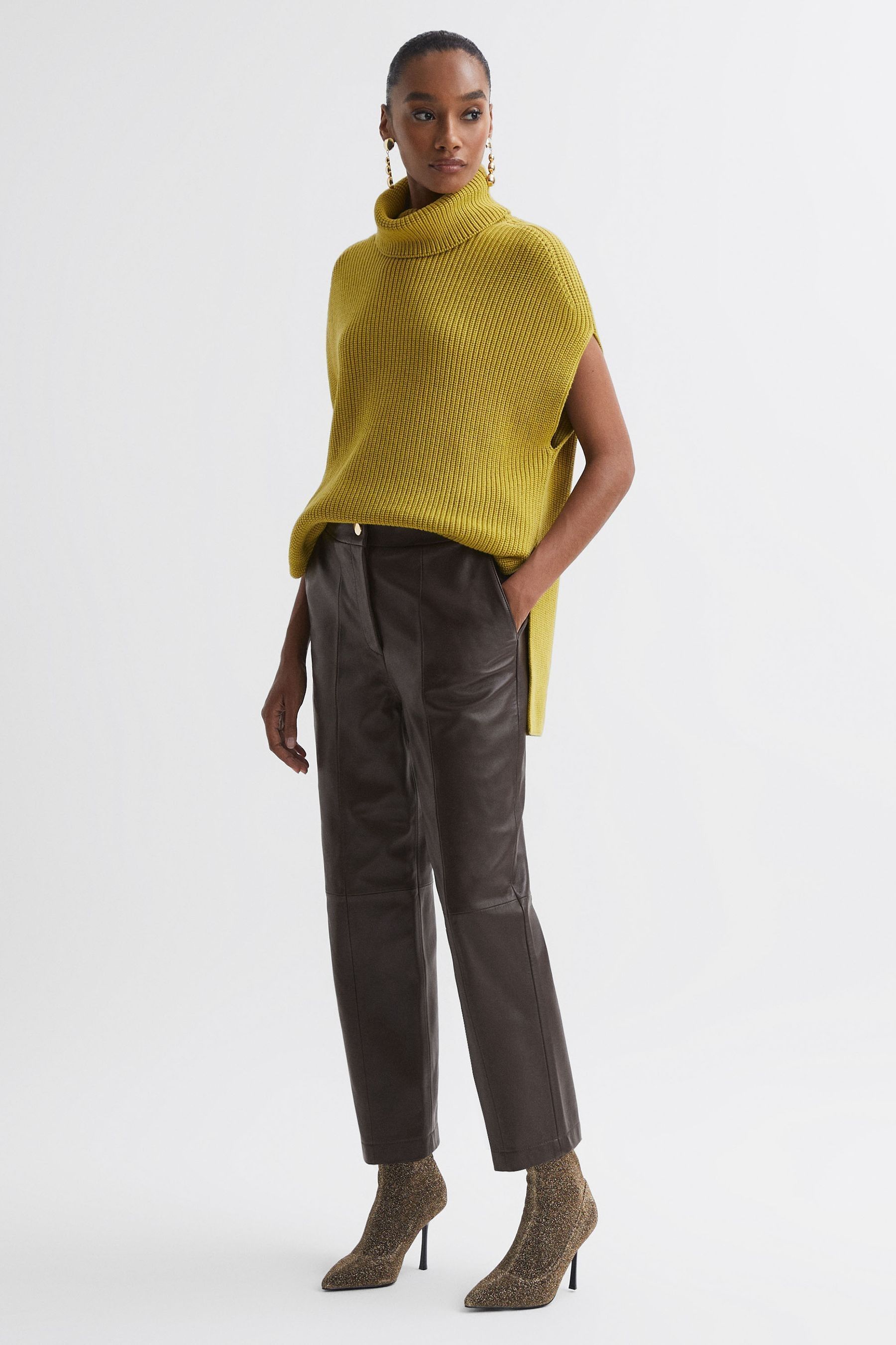 Tapered leather trousers hotsell