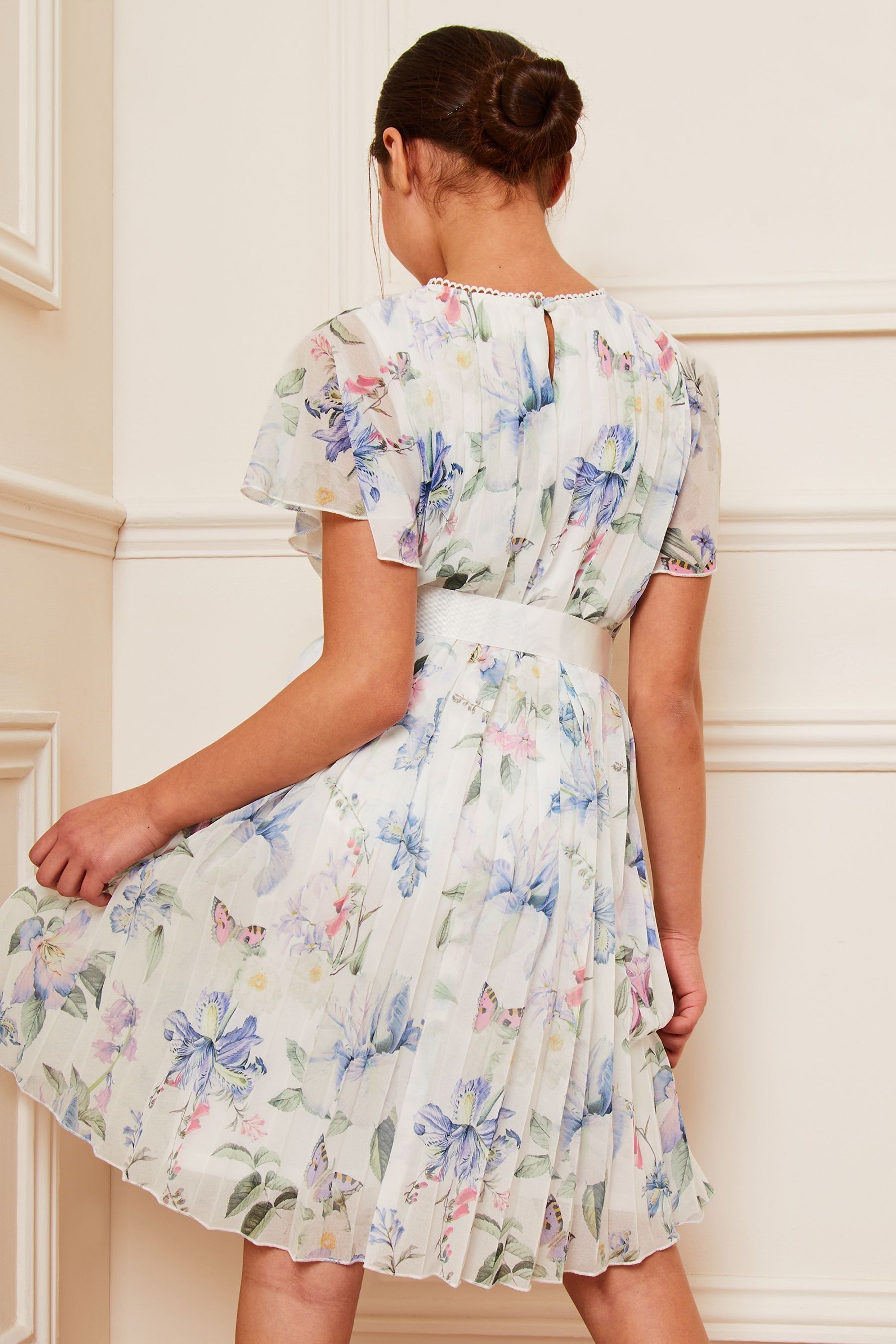 Buy Lipsy White Printed Flutter Sleeve Pleated Occasion Dress 5 16yrs from Next France