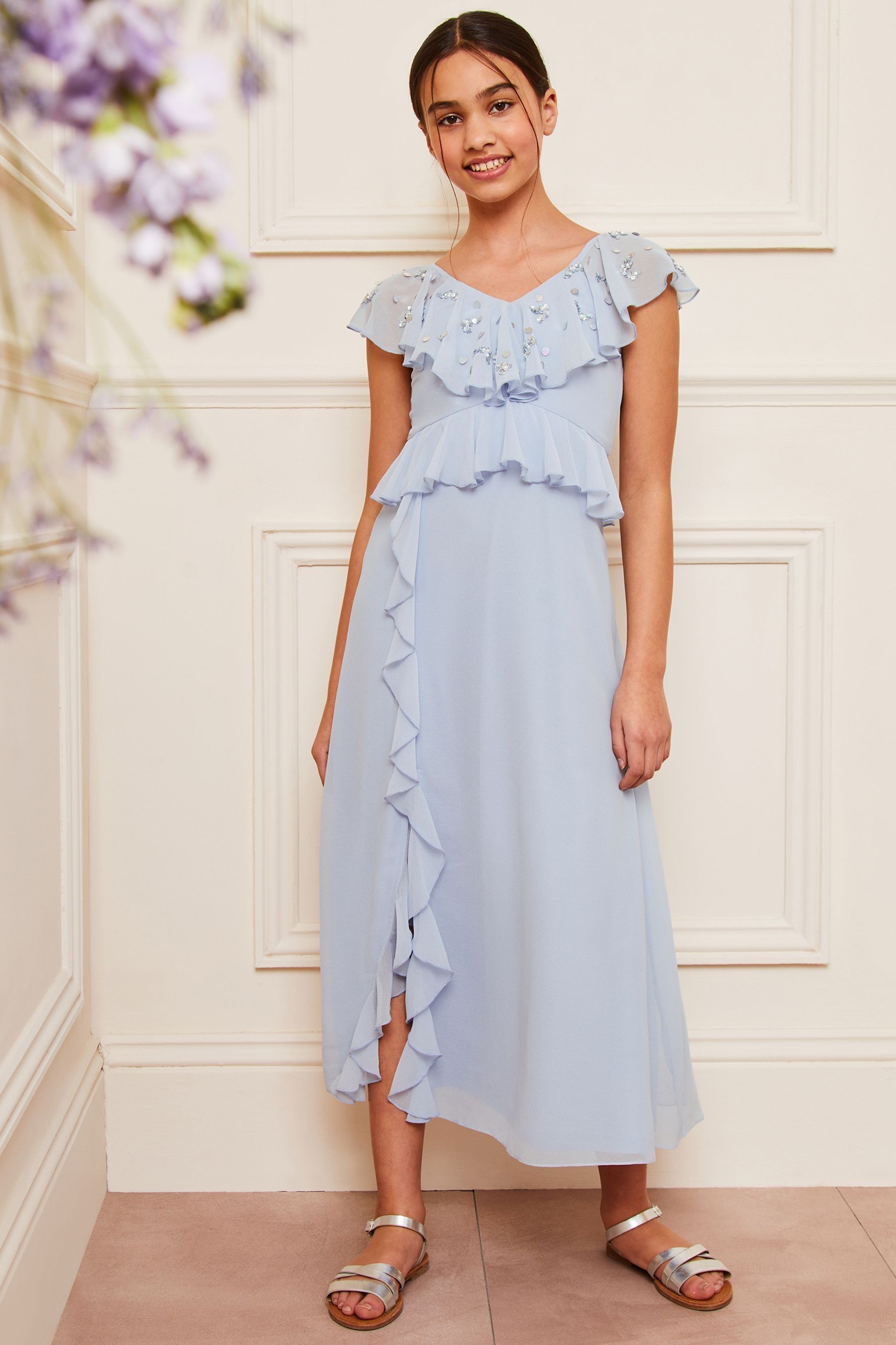 Buy Lipsy Blue Ruffle Embellished Maxi Occasion Dress 7 16yrs from Next United Arab Emirates