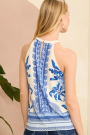 Love & Roses Blue Paisley Halter Neck Jersey Top - Image 3 of 4