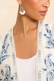 Love & Roses Ivory White and Blue Embroidered Sleeveless Lace Trim Waistcoat - Image 2 of 4
