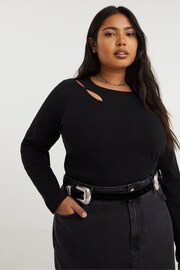 Simply Be Black Cut-Out Ribbed Top - Image 1 of 3