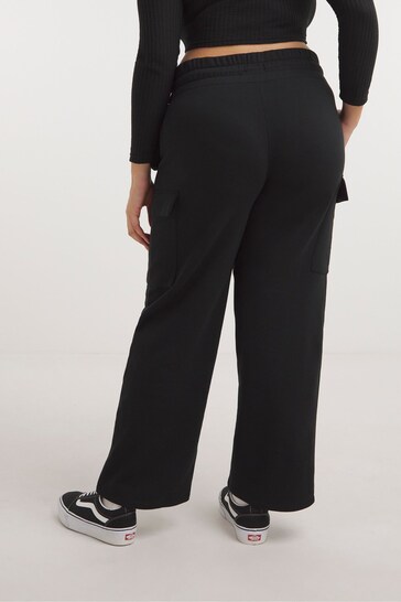 Simply Be Black Wide Leg Cargo Trousers