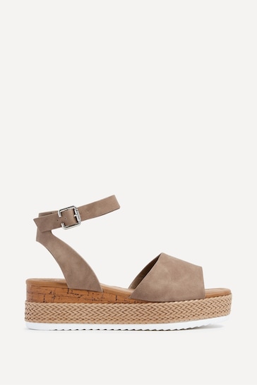 Linzi Nude Wide Fit Shore Wedges With Cork Detail And Ankle Strap