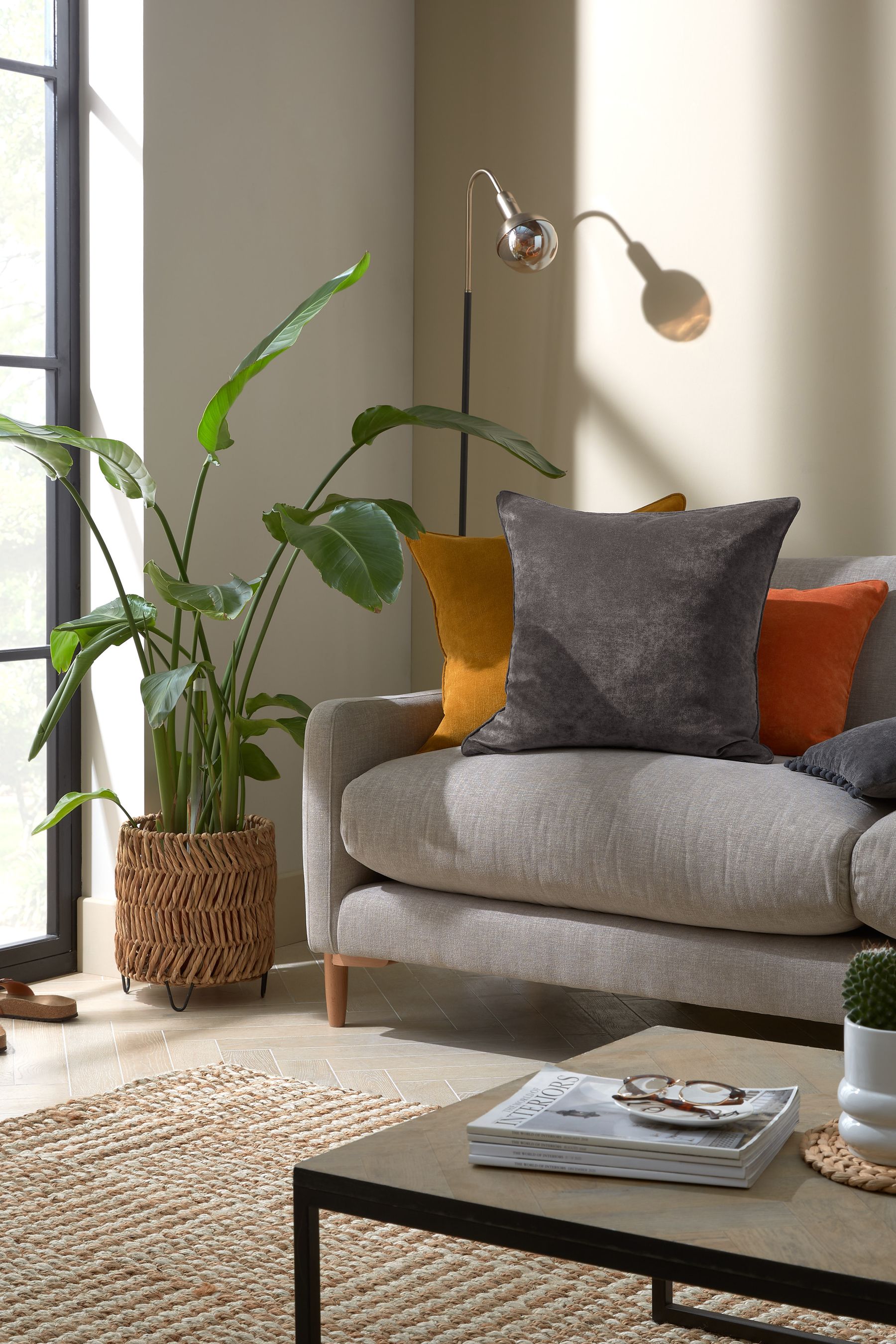 Buy Charcoal Grey 59 x 59cm Soft Velour Cushion from the Next UK online shop