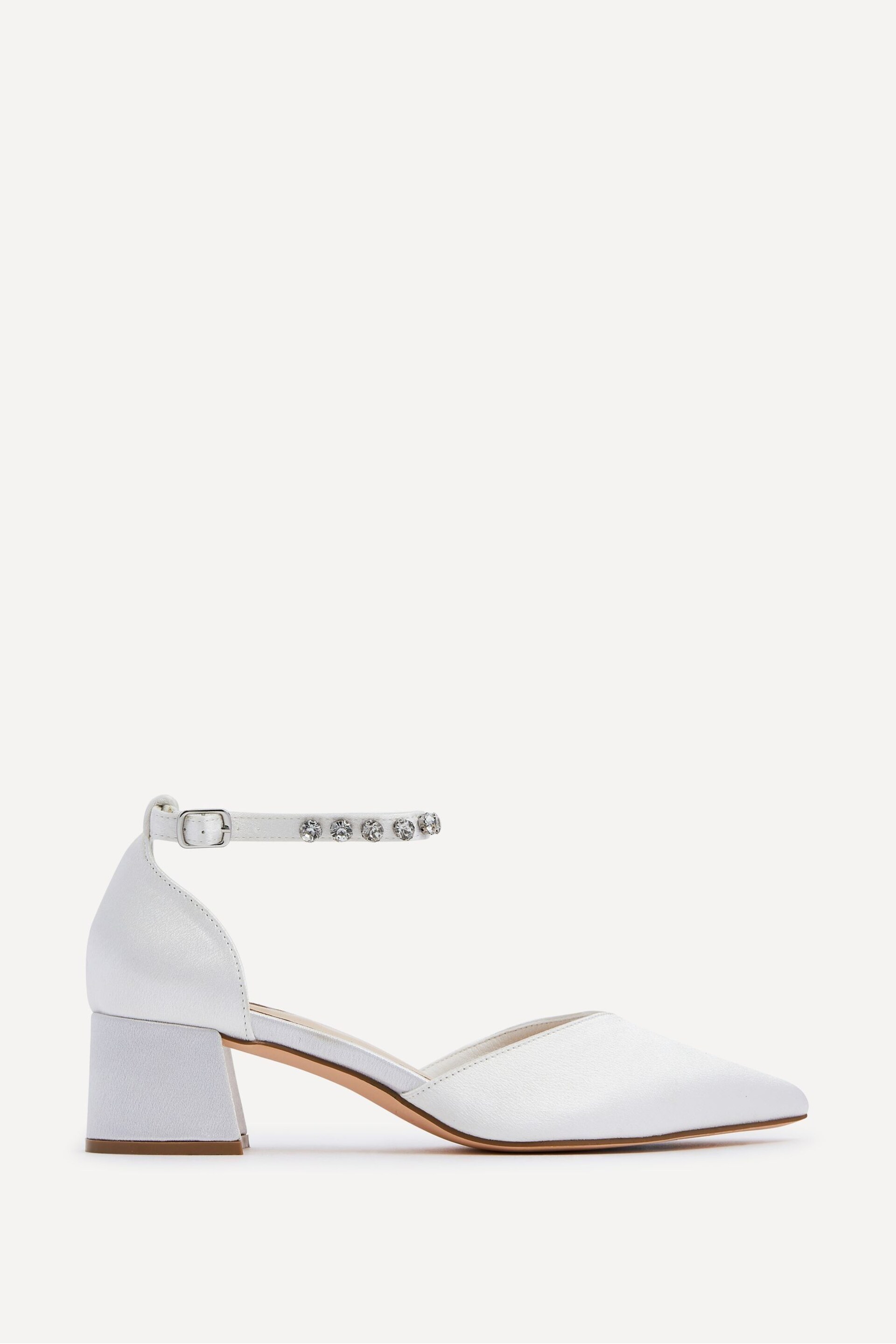 Linzi Natural Jordanna Ivory Satin Low Block Court Heels With Embellished Ankle Strap - Image 2 of 5