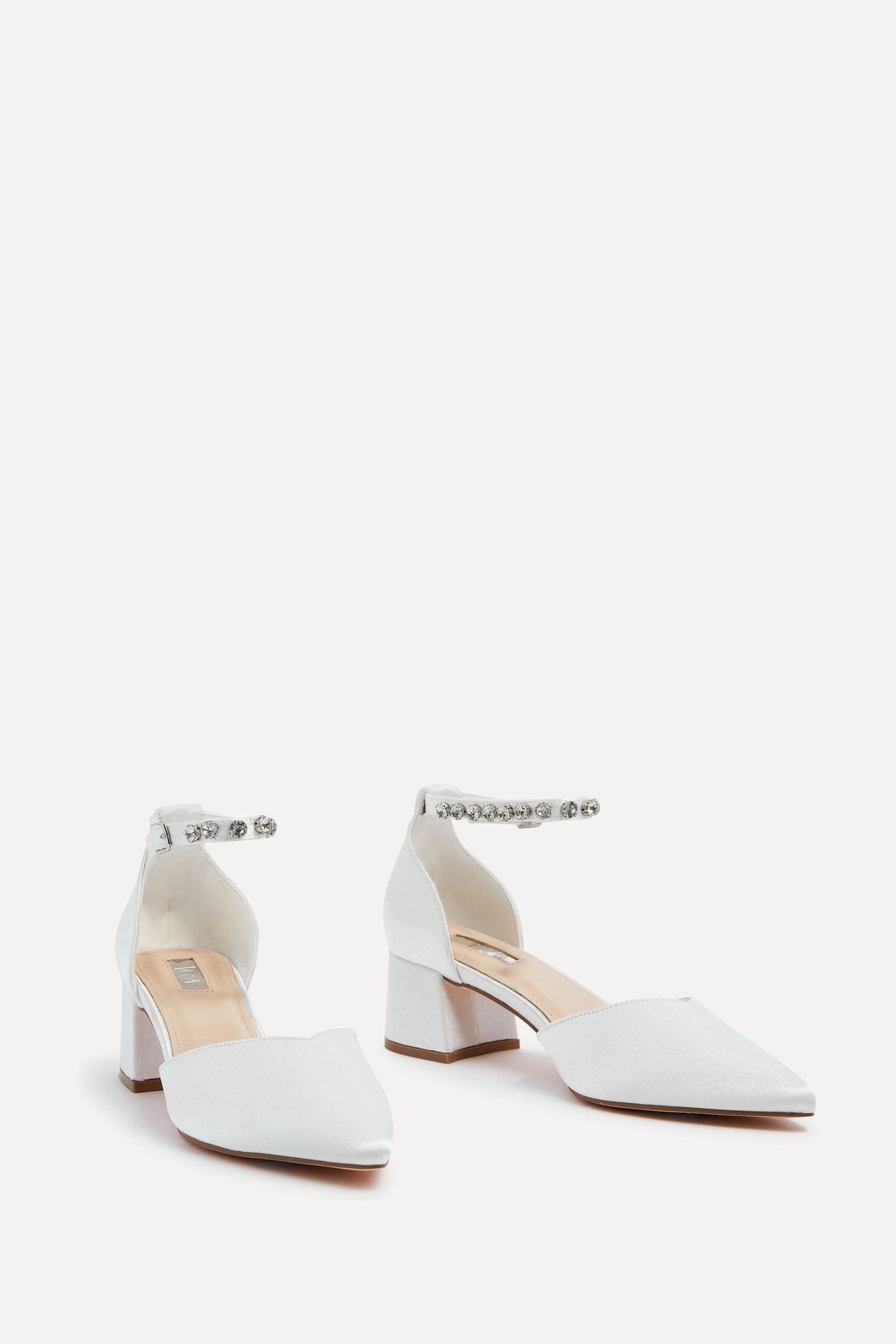 Linzi Natural Jordanna Ivory Satin Low Block Court Heels With Embellished Ankle Strap - Image 3 of 5