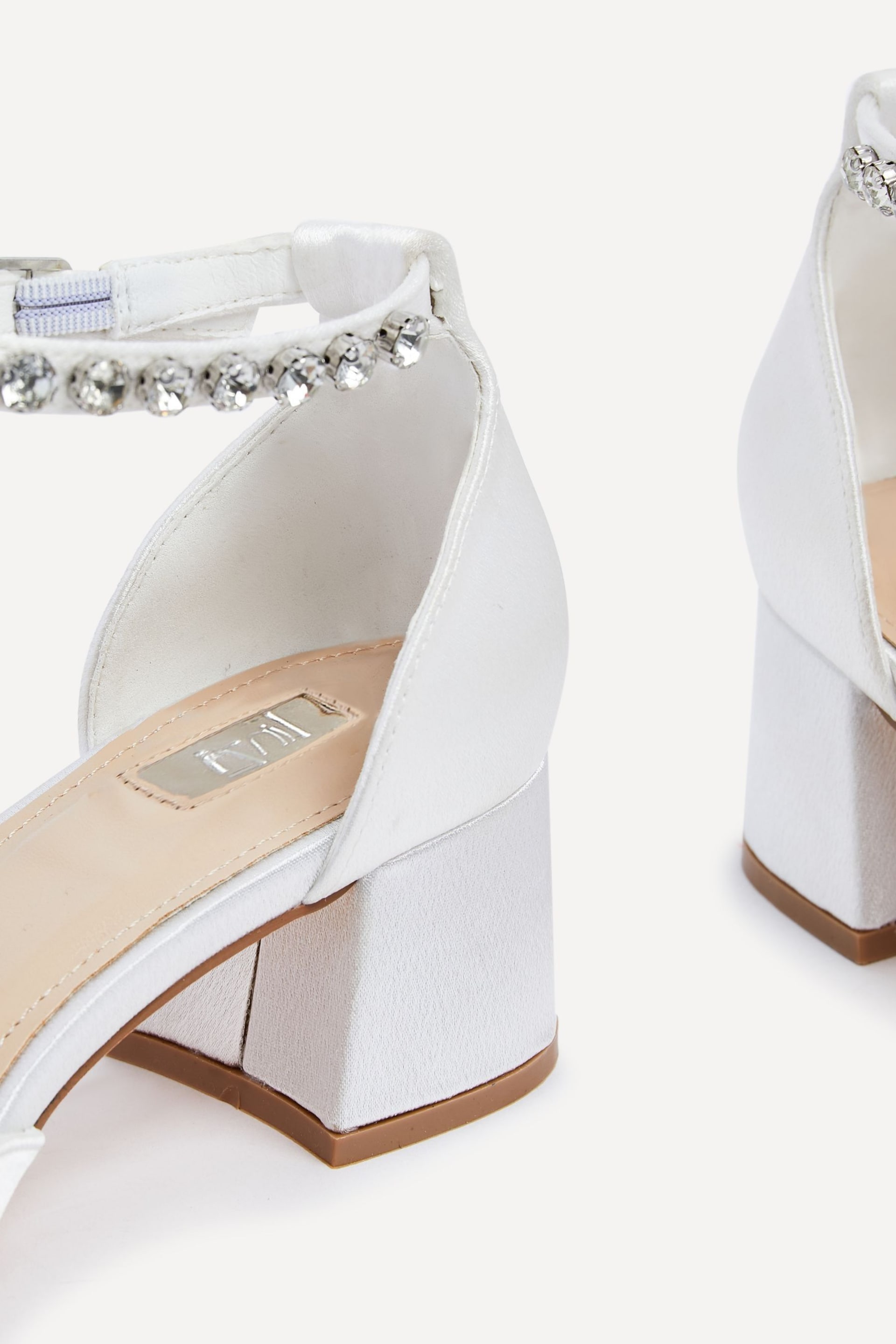 Linzi Natural Jordanna Ivory Satin Low Block Court Heels With Embellished Ankle Strap - Image 4 of 5