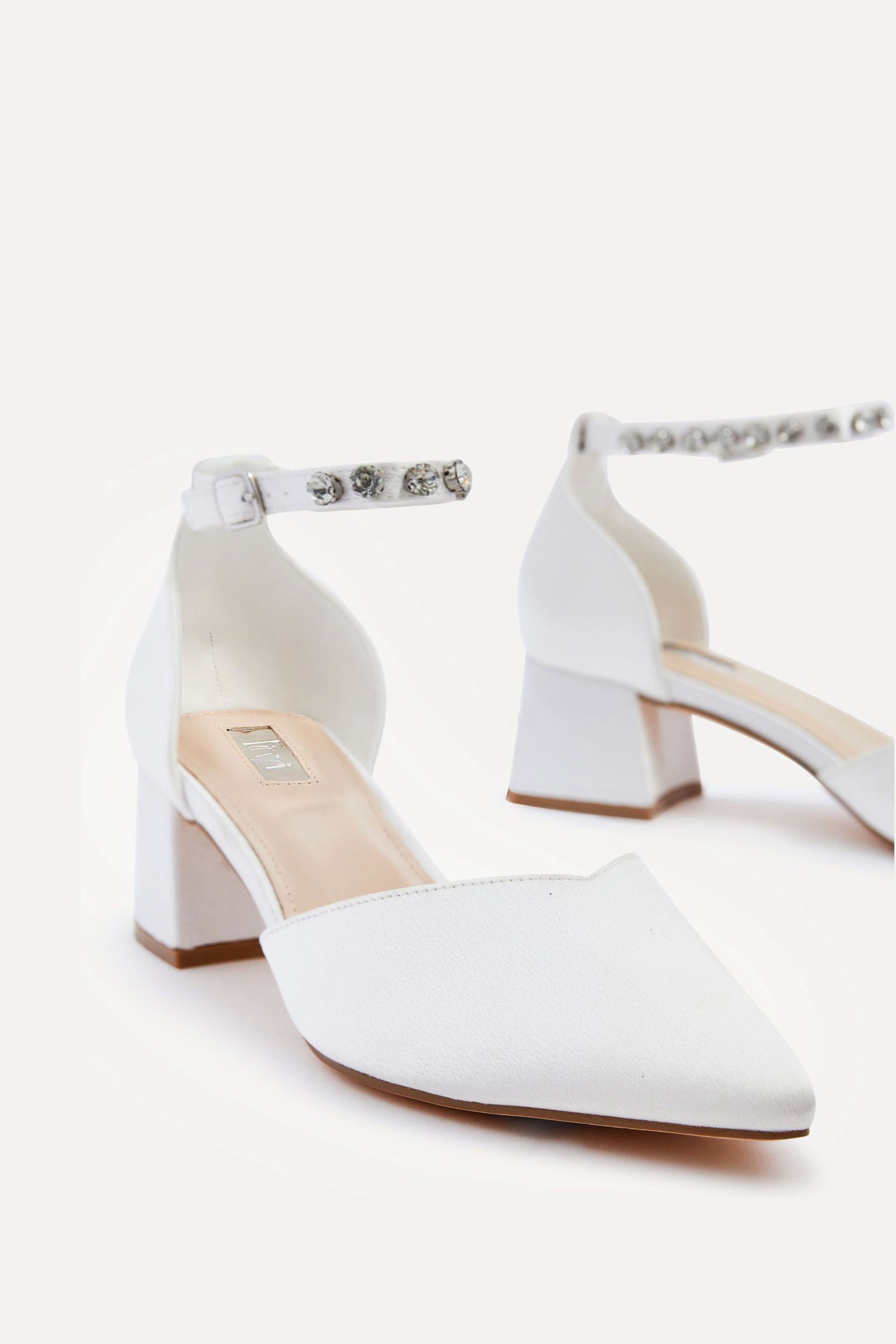 Linzi Natural Jordanna Ivory Satin Low Block Court Heels With Embellished Ankle Strap - Image 5 of 5