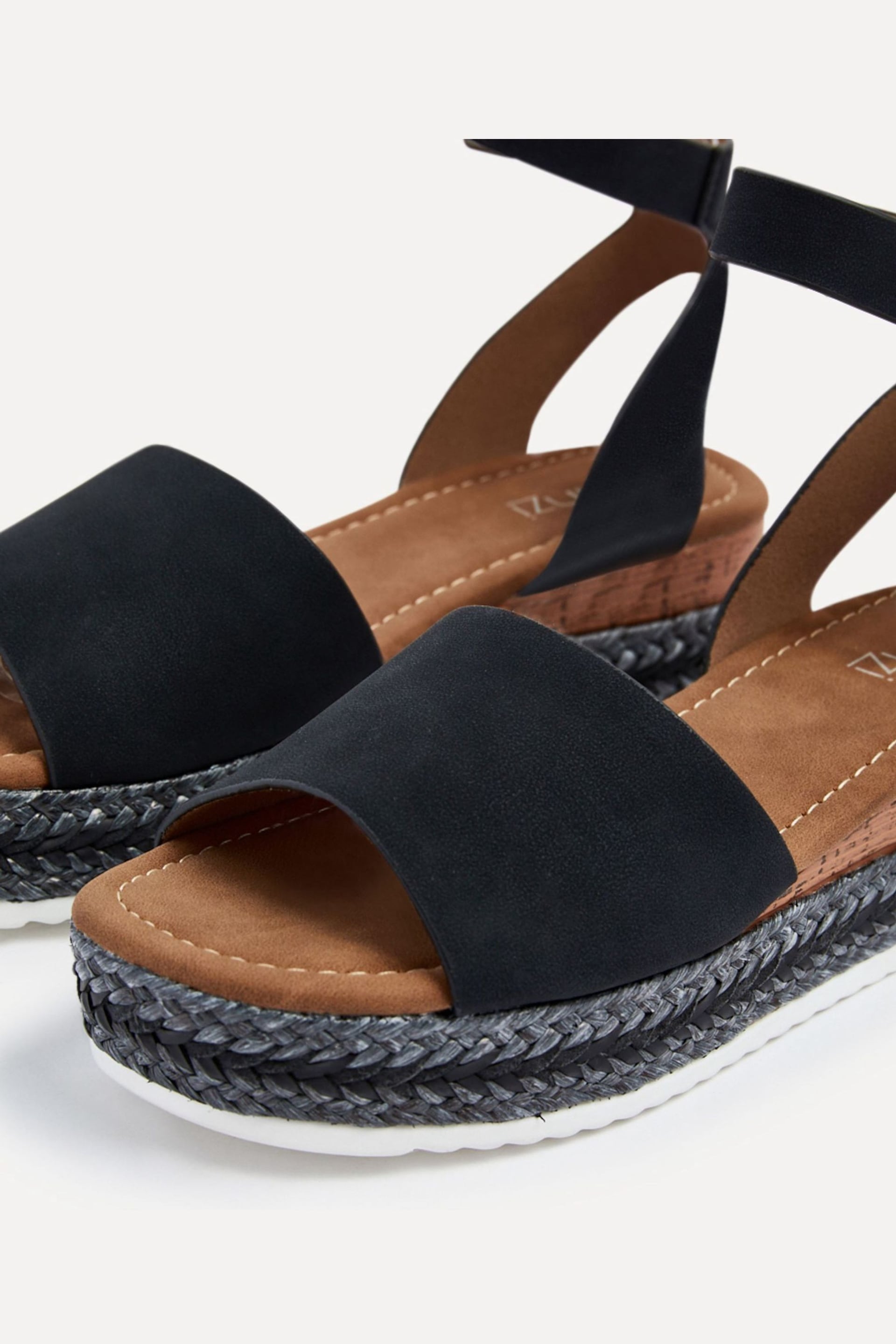Linzi Black Wide Fit Arizona Espadrille Flatform Shoes With Plaited Sole - Image 4 of 5