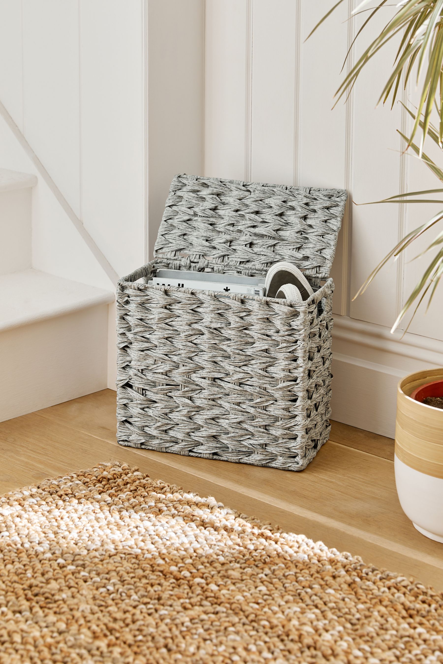 Buy Grey Plastic Wicker Storage Basket from Next Luxembourg