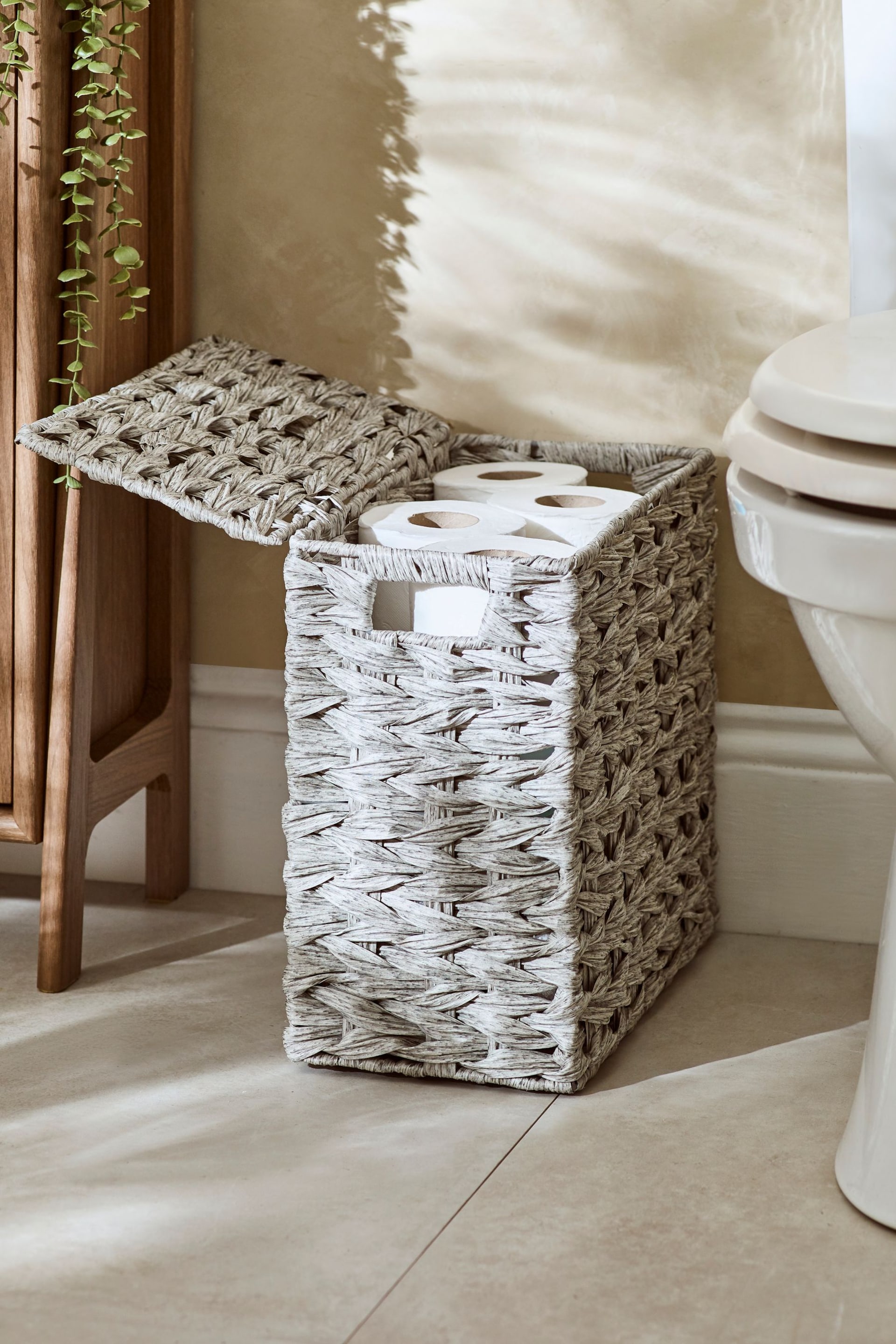 Grey Plastic Wicker Storage Basket - Image 4 of 10