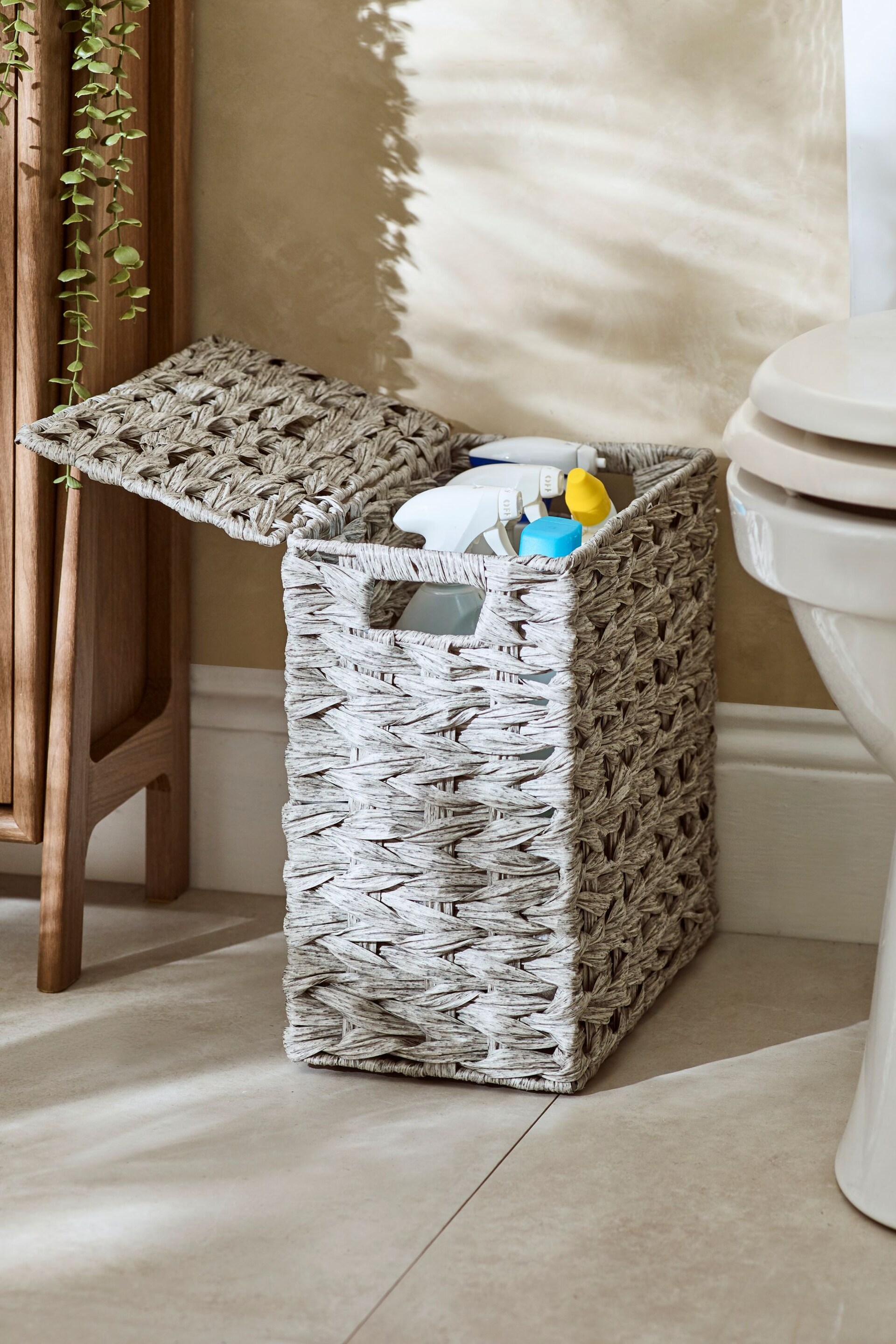 Grey Plastic Wicker Storage Basket - Image 5 of 10