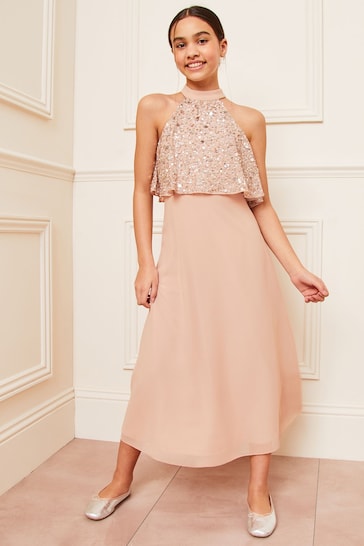 Lipsy Pink Teen Embellished Halter Occasion Skirt Dress (10-16yrs)