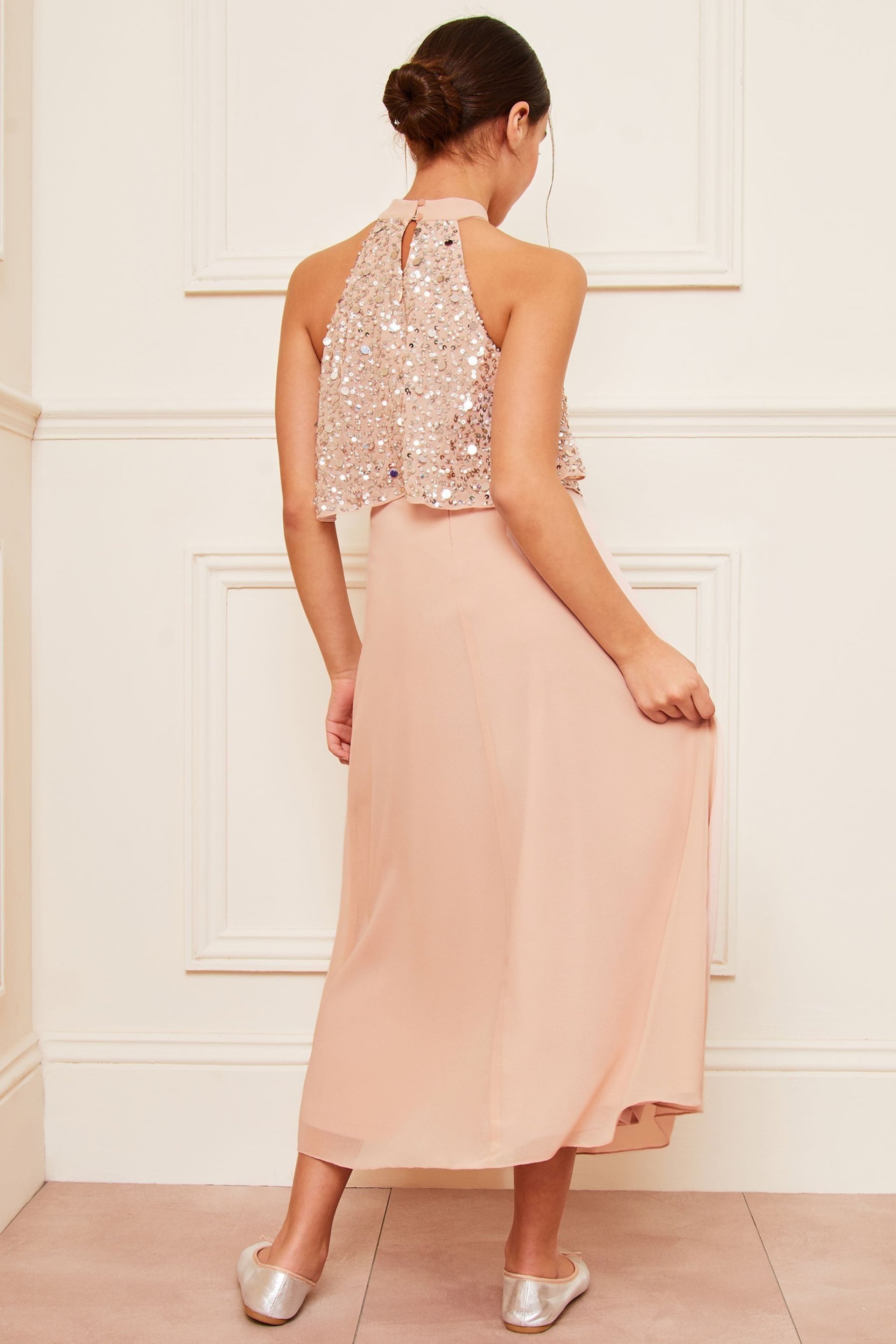 Lipsy Pink Teen Embellished Halter Occasion Skirt Dress (10-16yrs) - Image 4 of 4