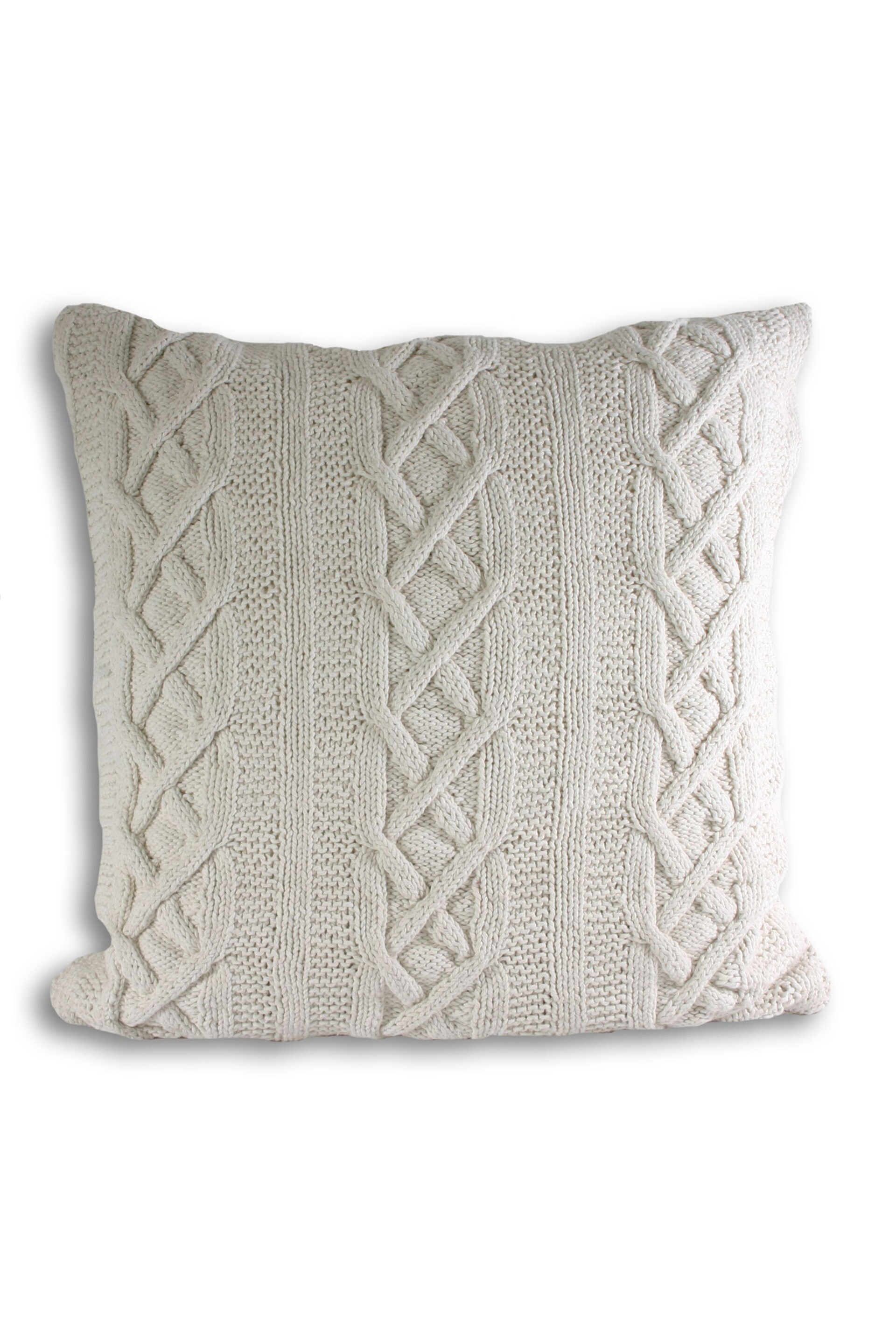 Riva Paoletti Cream Aran Cable Knit Polyester Filled Cushion - Image 2 of 3