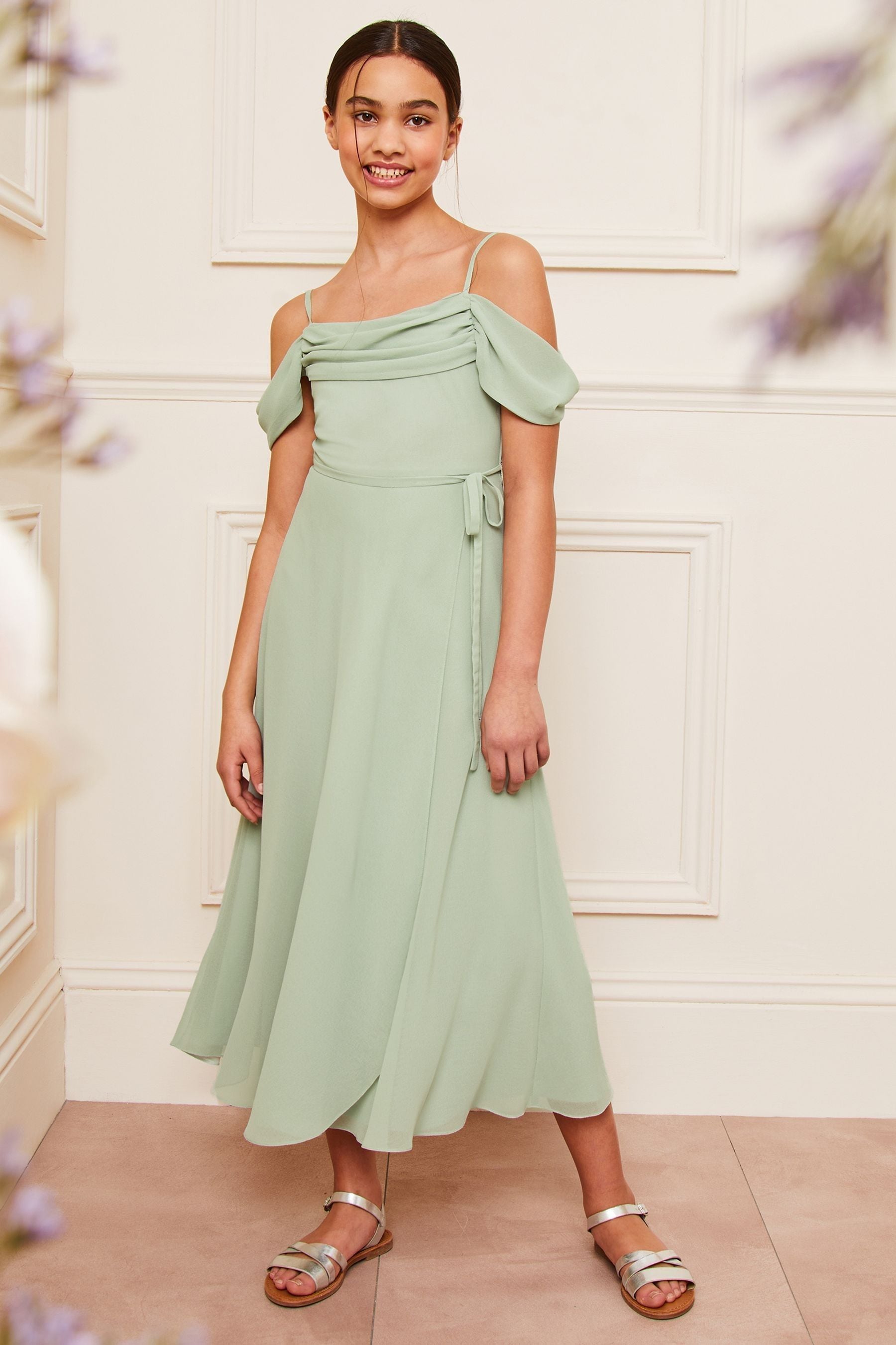 Lipsy Green Cold Shoulder Maxi Occasion Dress 10 16yrs