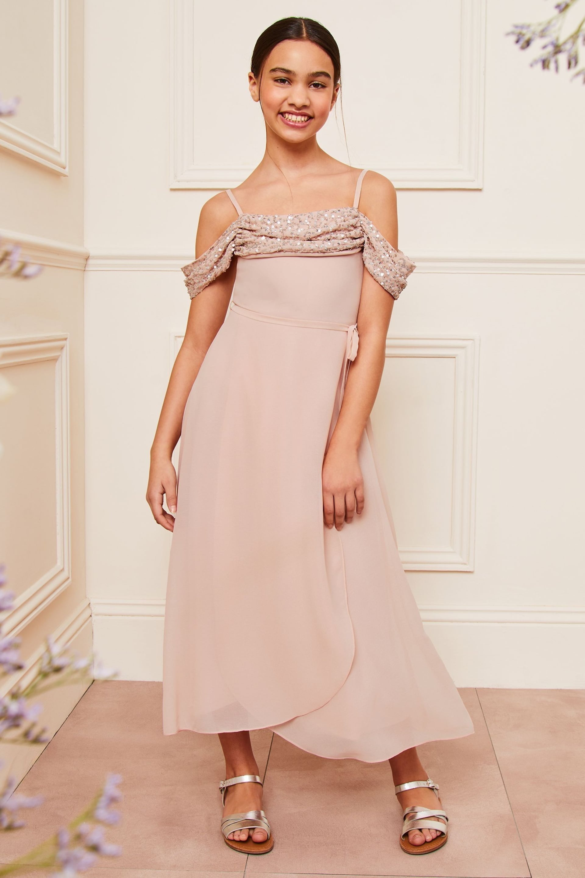 Lipsy Light Pink Cold Shoulder Maxi Occasion Dress (10-16yrs) - Image 3 of 4