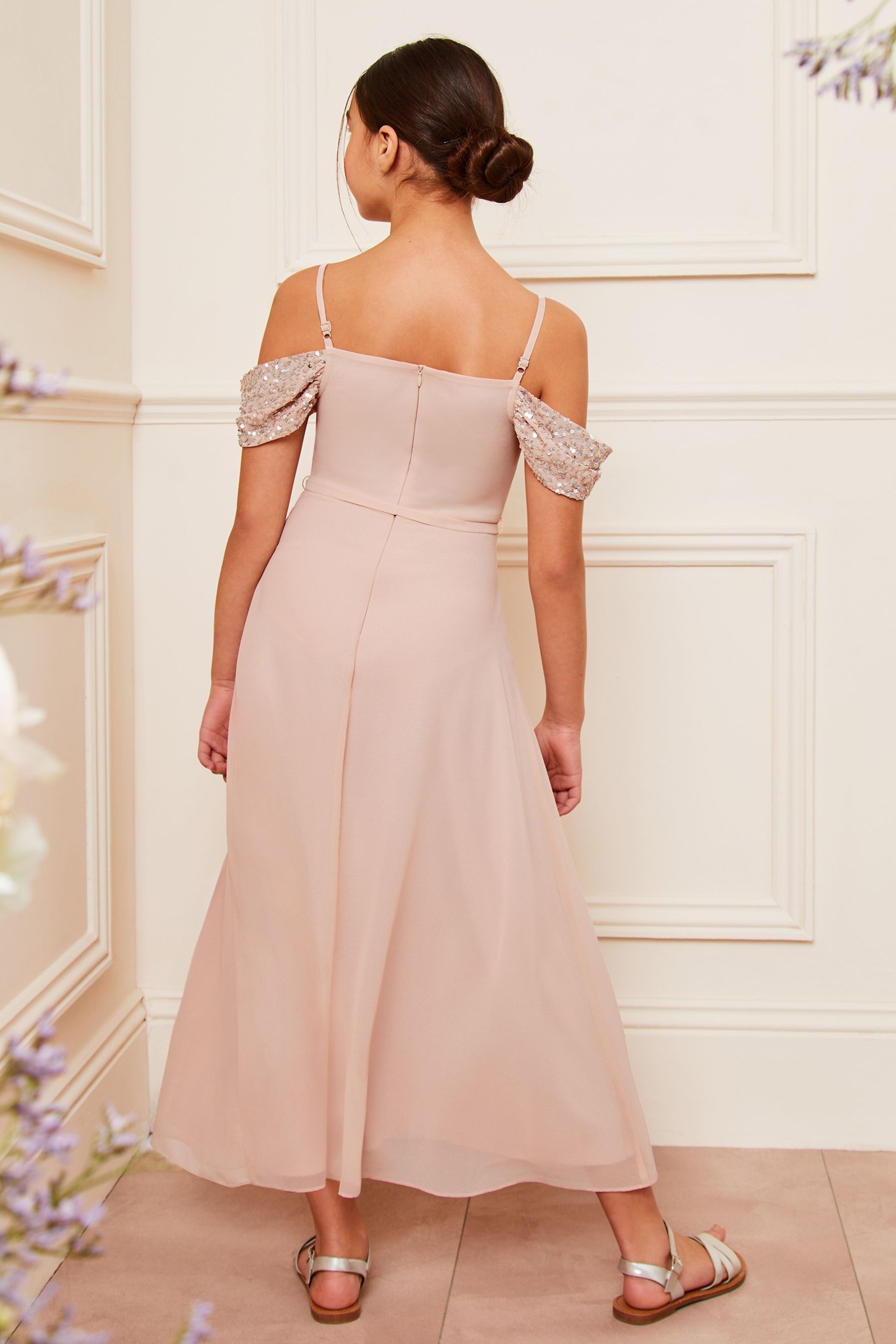 Pink cold shoulder maxi dress deals