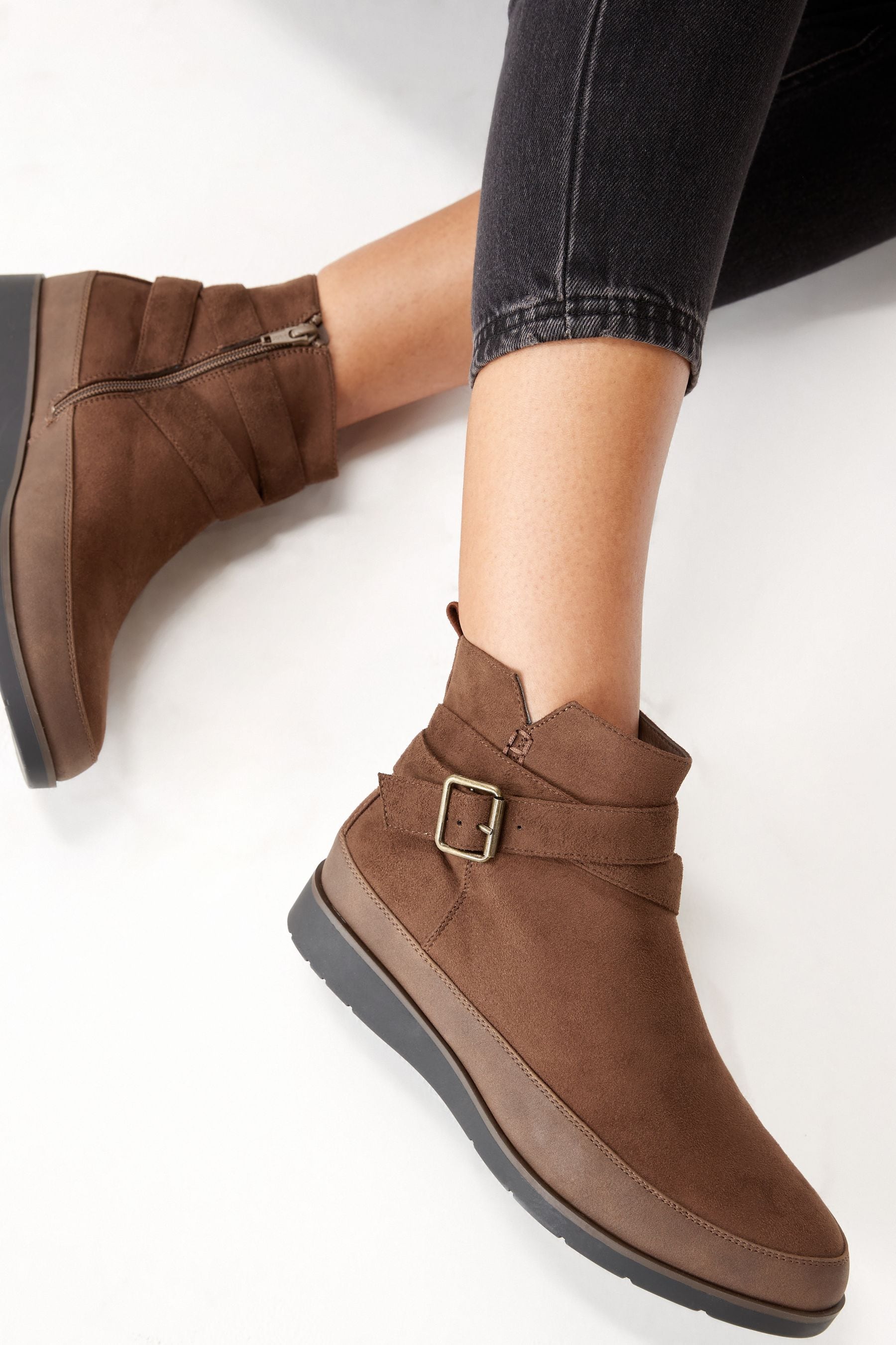 Buy Tan Brown Extra Wide Fit Forever Comfort Buckle Ankle Boots from Next Luxembourg