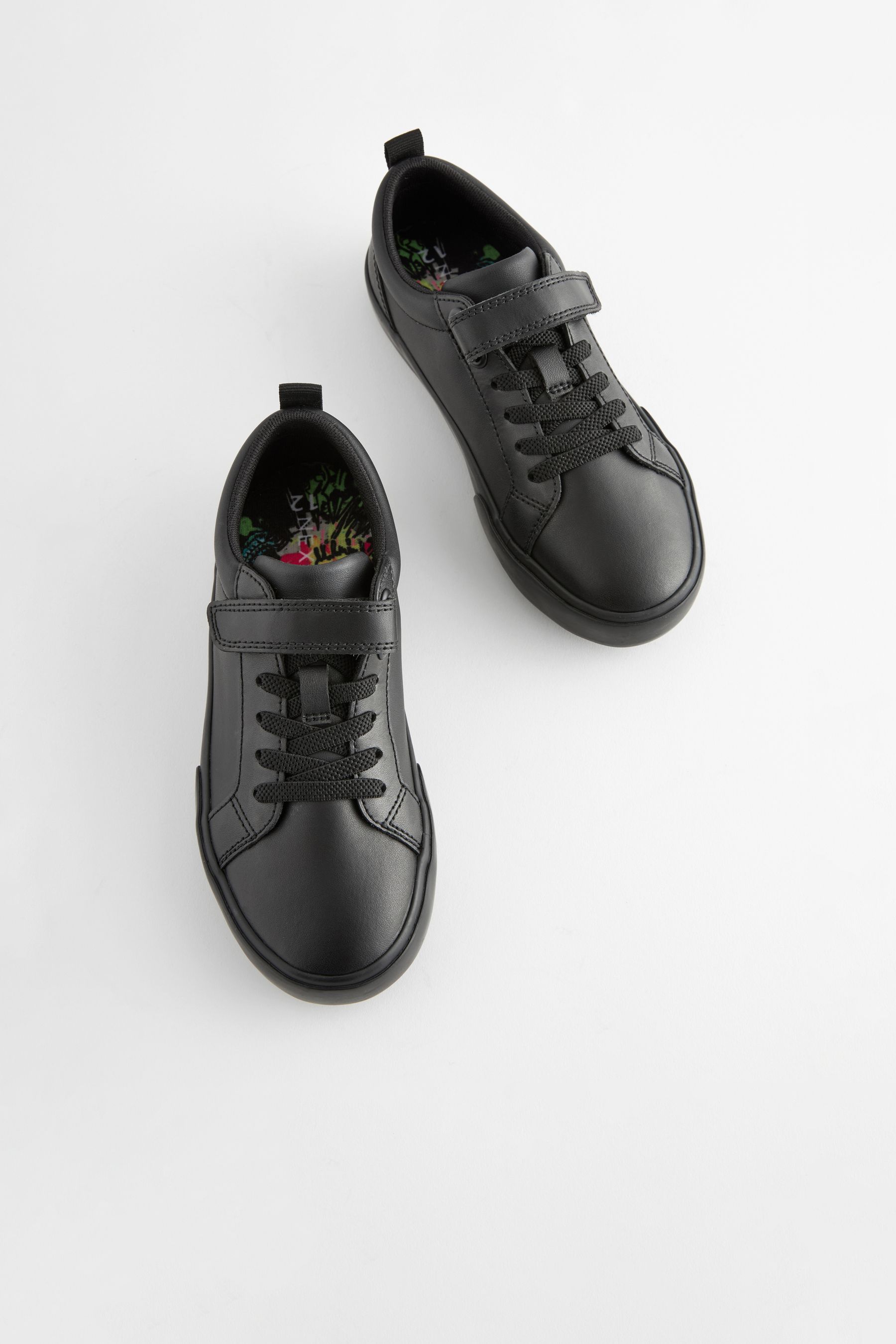 NEXT Black School One Strap Elastic Lace Shoes us5 Boys