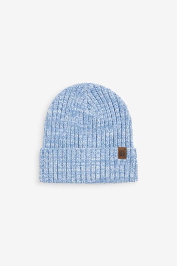 Light Blue Marl Knitted Rib Beanie Hat (1-16yrs)