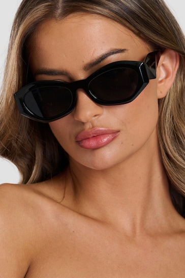 South Beach Black Slim Round Sunglasses